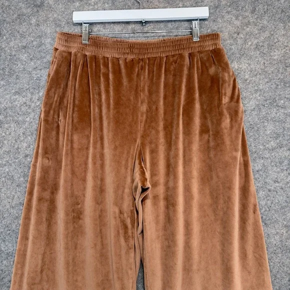Skims Velour Wide Leg Pants Womens XL Pull on Baggy Brown Velvet *read* - Picture 2 of 16